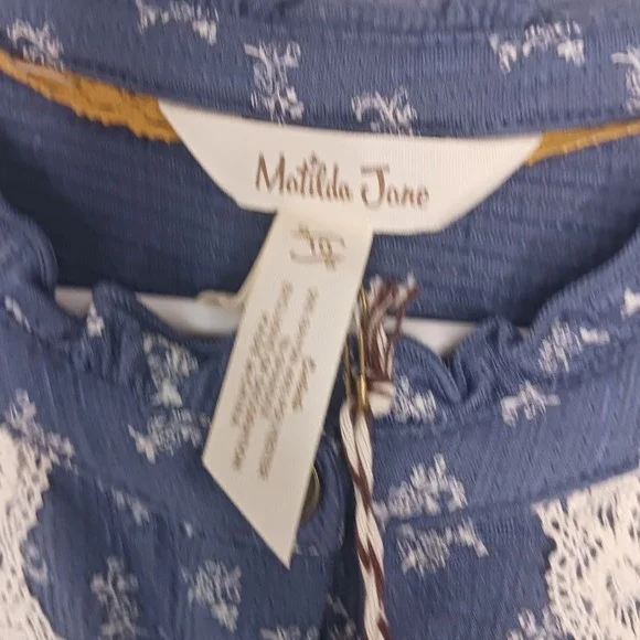 Matilda Jane Floral Lace Blue White Long Sleeve Girl's Blouse Size 10 New - Picture 5 of 6